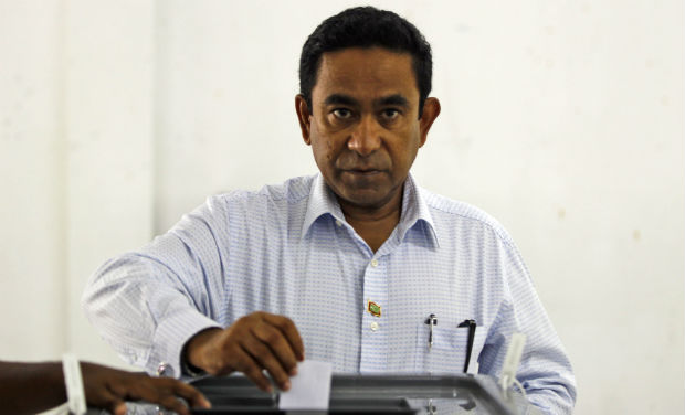 Abdulla Yameen casts his vote in Male, Maldives, Saturday - AP Abdulla Yameen casts his vote in Male, Maldives, Saturday - AP